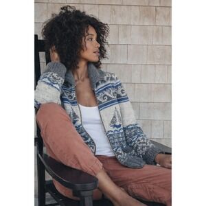 Faherty Sailboat Cowichan Hand Knit Sweater Cardigan Size XS Wool Alpaca